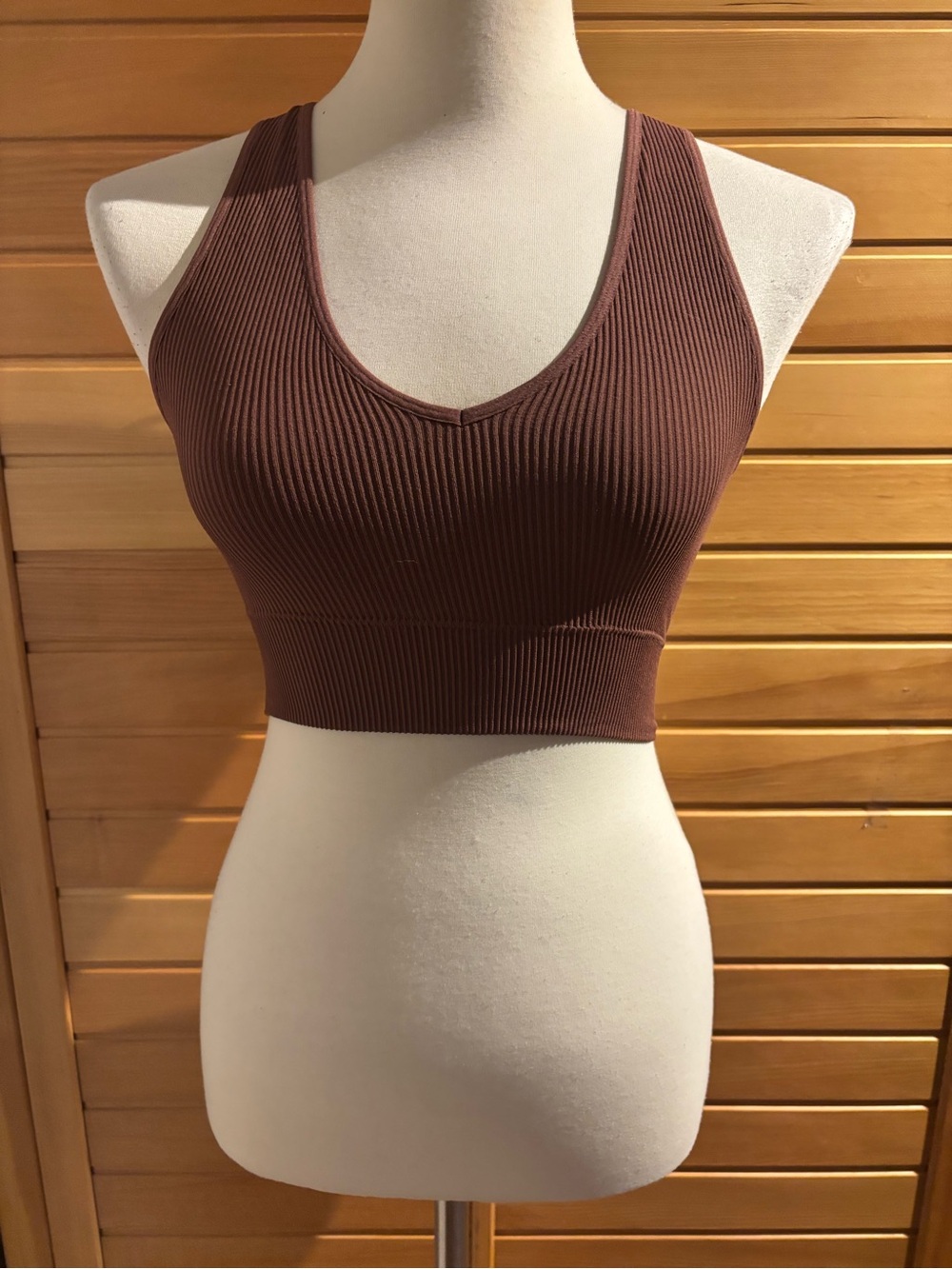 NWT by Garage Ribbed V-Neck Crop Tank in Chocolate Brown